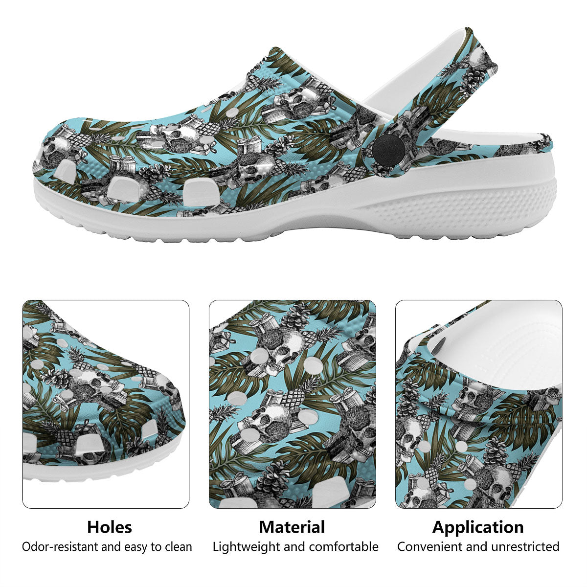 Skull Pineapple Tropical Print Pattern Clog-grizzshop
