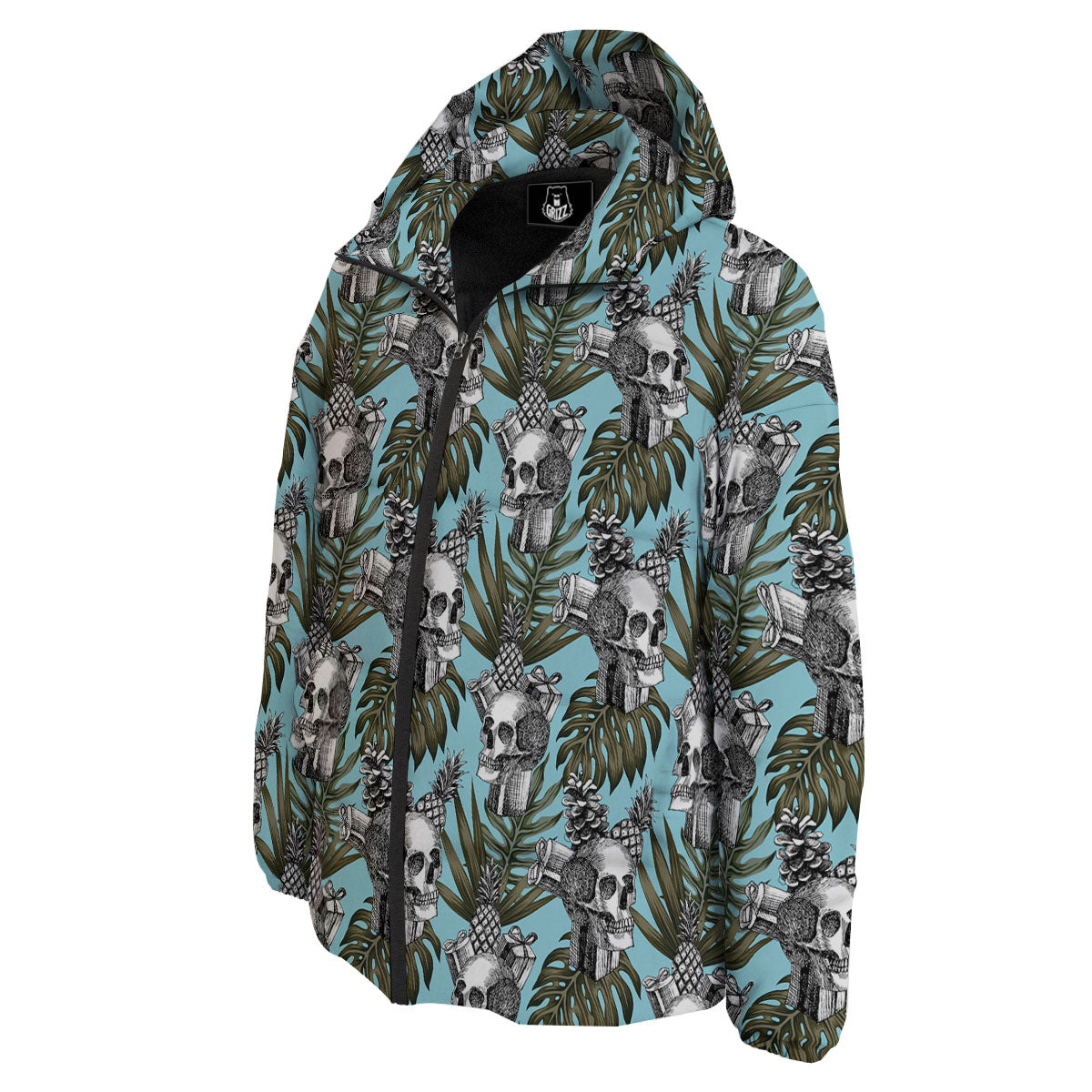 Skull Pineapple Tropical Print Pattern Down Jacket-grizzshop