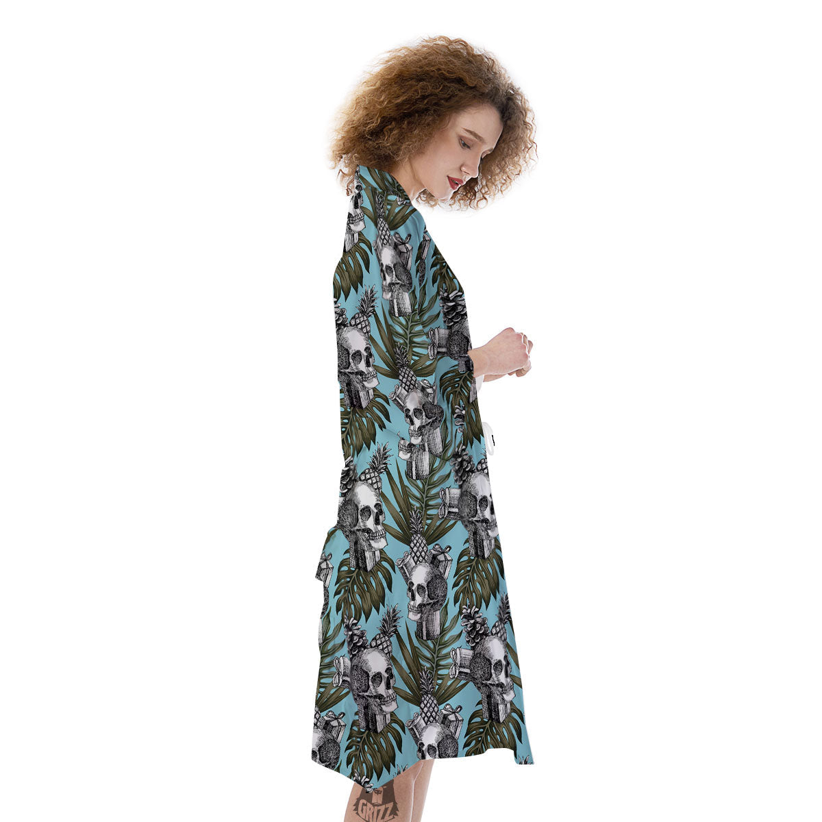 Skull Pineapple Tropical Print Pattern Kimono-grizzshop
