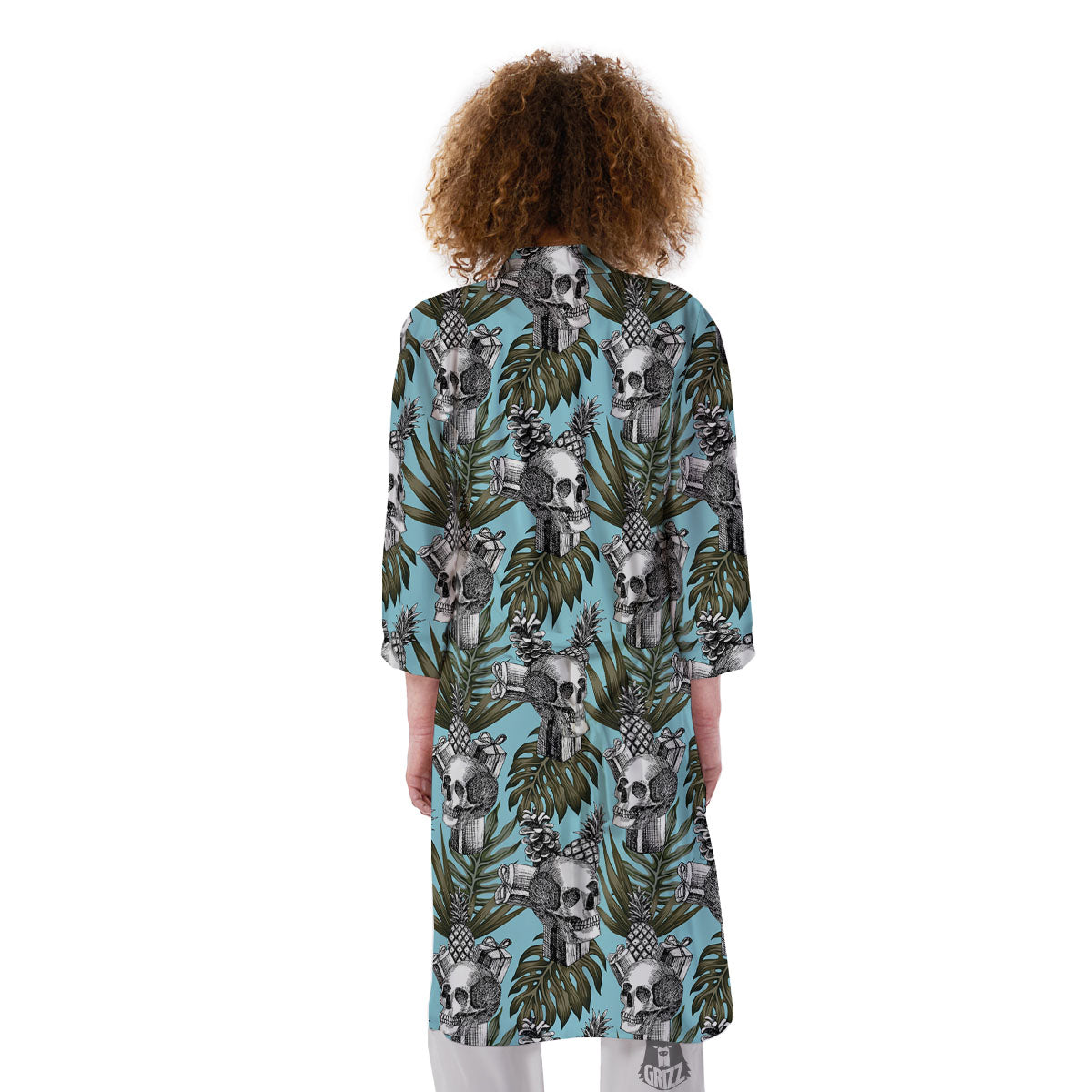 Skull Pineapple Tropical Print Pattern Kimono-grizzshop