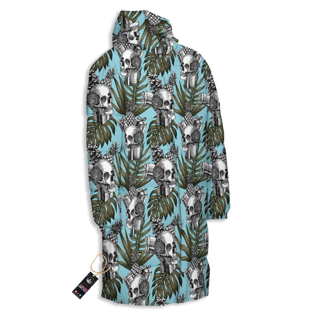 Skull Pineapple Tropical Print Pattern Long Down Jacket-grizzshop
