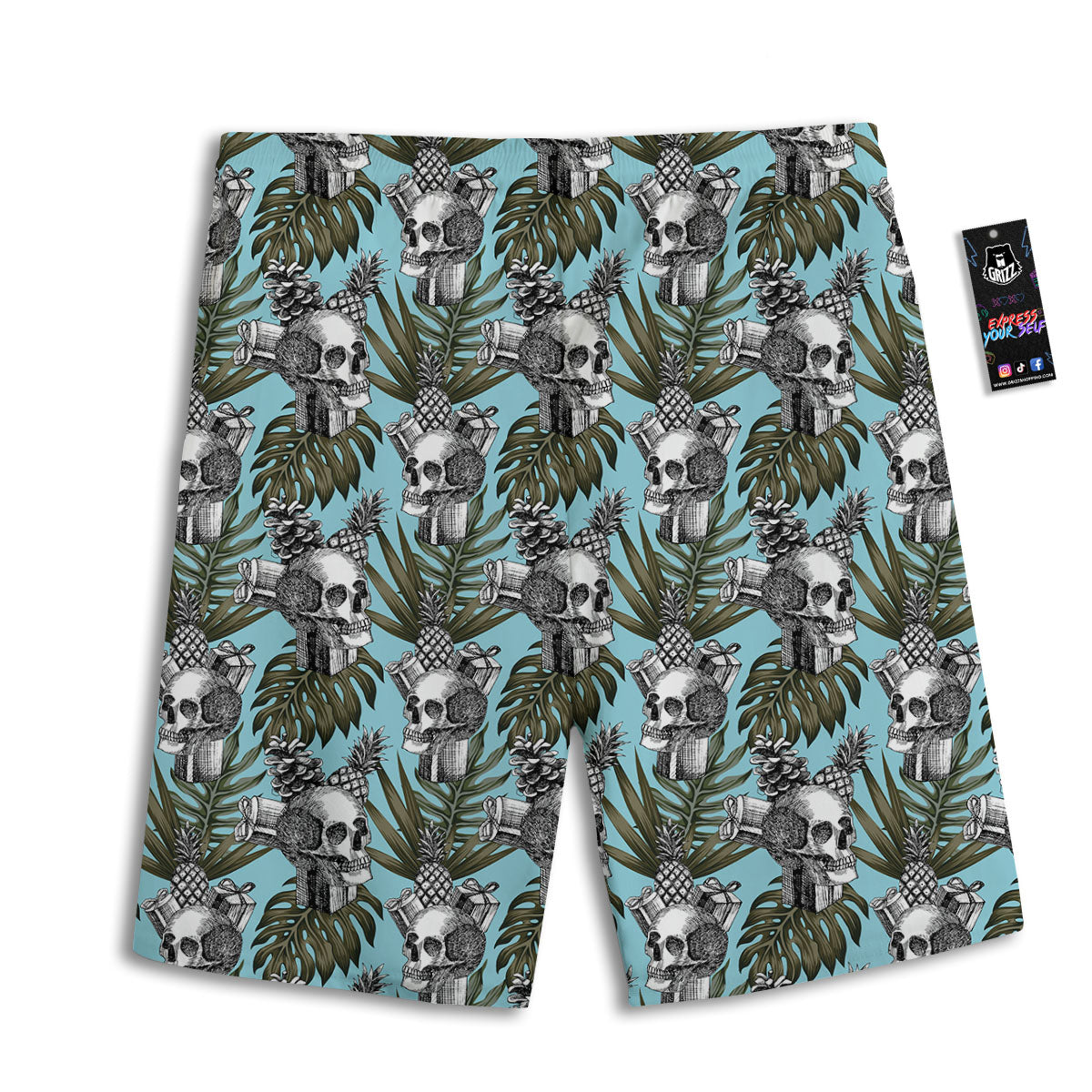 Skull Pineapple Tropical Print Pattern Men's Athletic Shorts