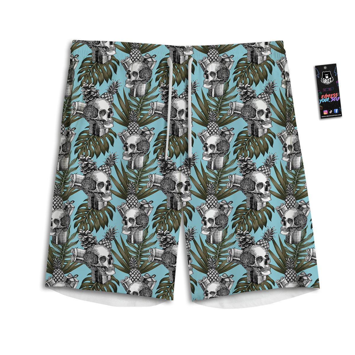 Skull Pineapple Tropical Print Pattern Men's Athletic Shorts