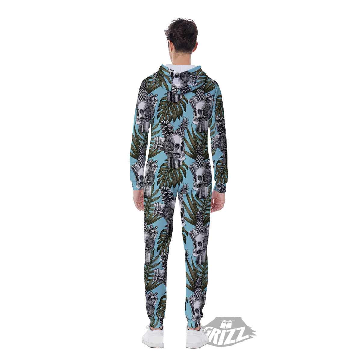 Skull Pineapple Tropical Print Pattern Men's Jumpsuit-grizzshop