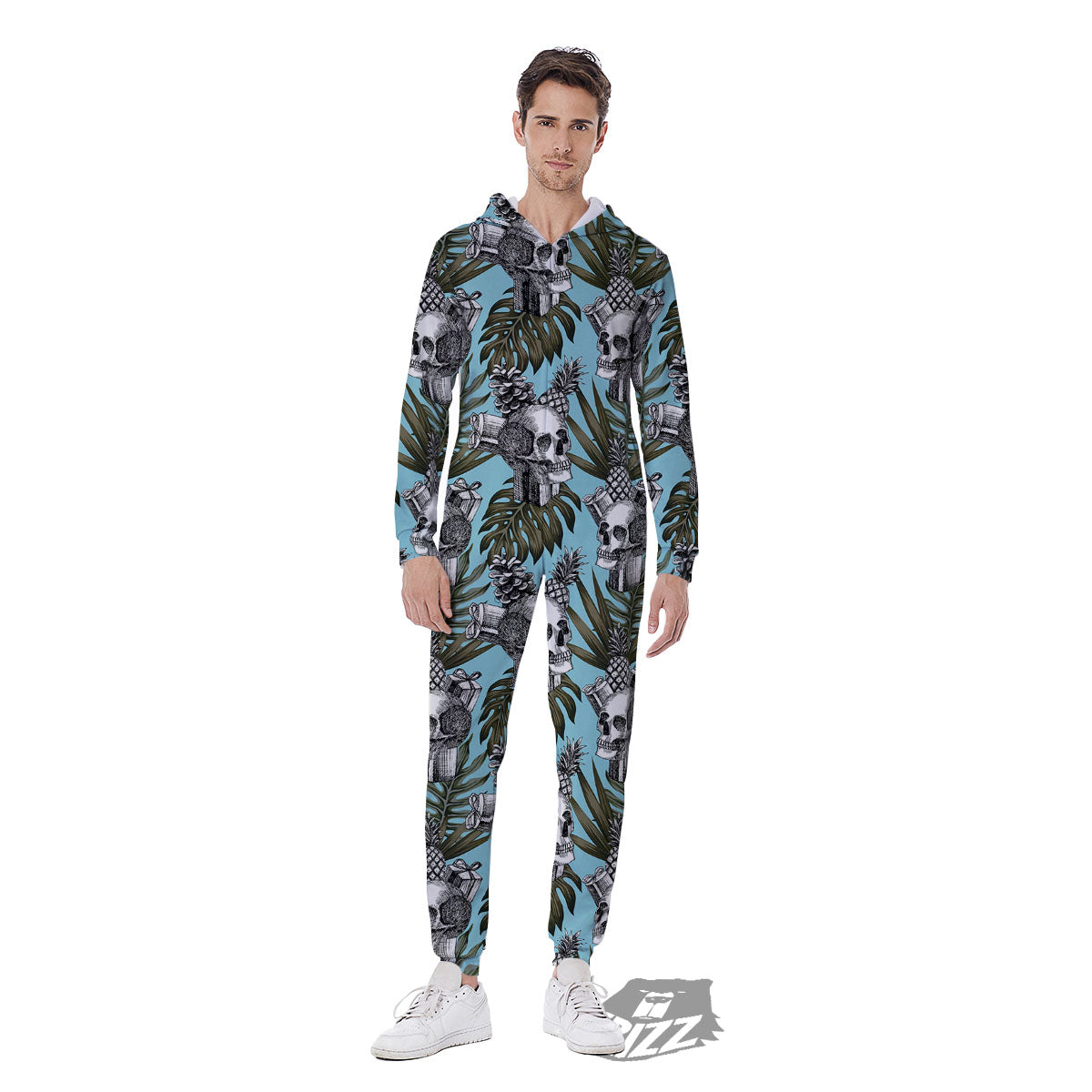 Skull Pineapple Tropical Print Pattern Men's Jumpsuit-grizzshop