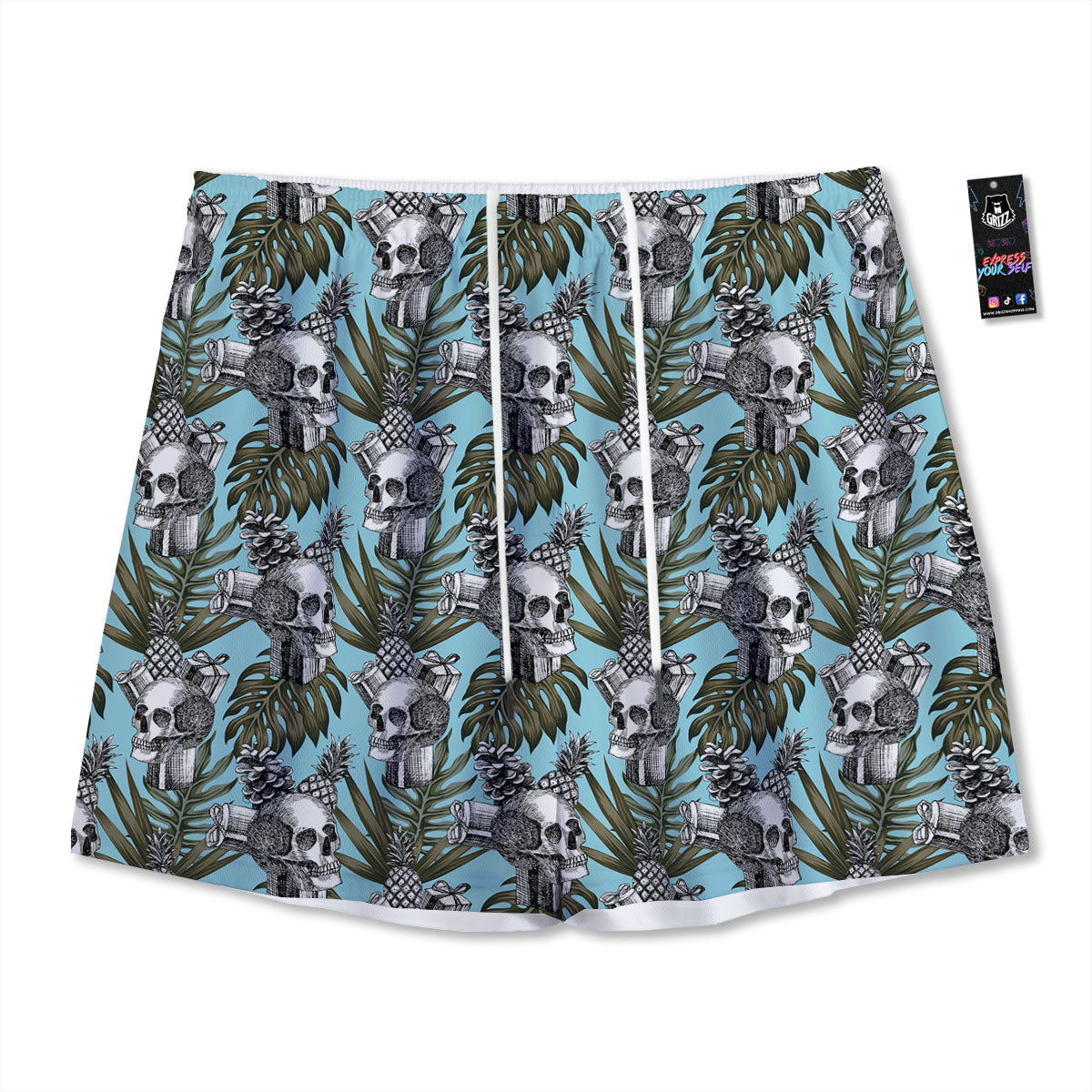Skull Pineapple Tropical Print Pattern Mesh Shorts