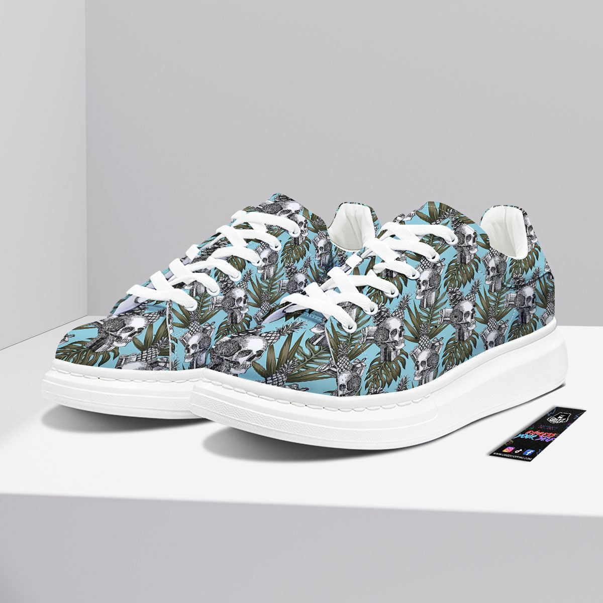 Skull Pineapple Tropical Print Pattern Platform Shoes-grizzshop