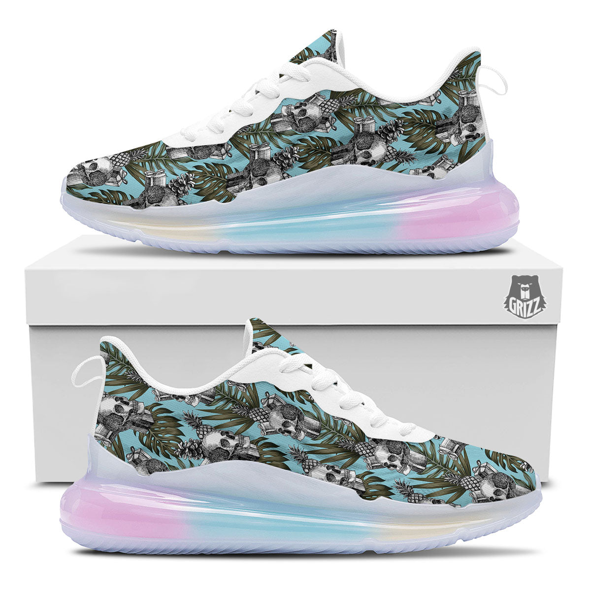 Skull Pineapple Tropical Print Pattern Running Sneakers-grizzshop