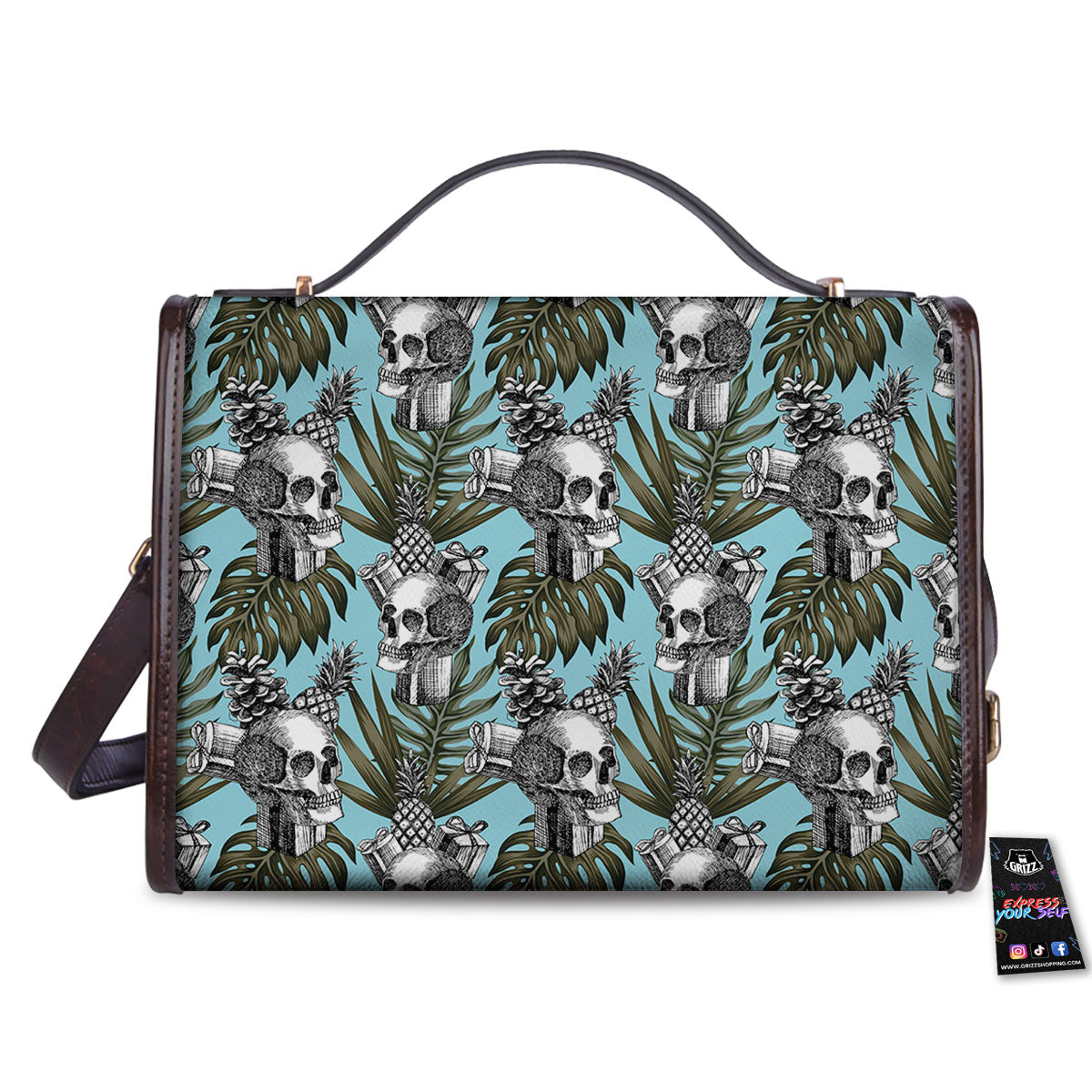 Skull Pineapple Tropical Print Pattern Women's Satchel Bag-grizzshop