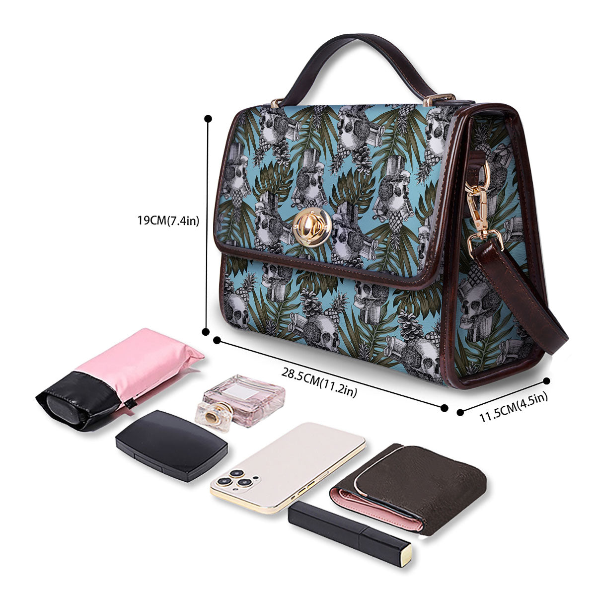 Skull Pineapple Tropical Print Pattern Women's Satchel Bag-grizzshop
