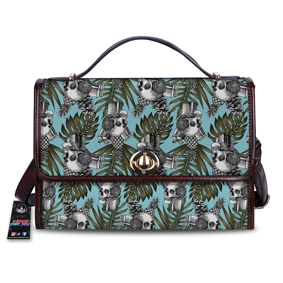 Skull Pineapple Tropical Print Pattern Women's Satchel Bag-grizzshop