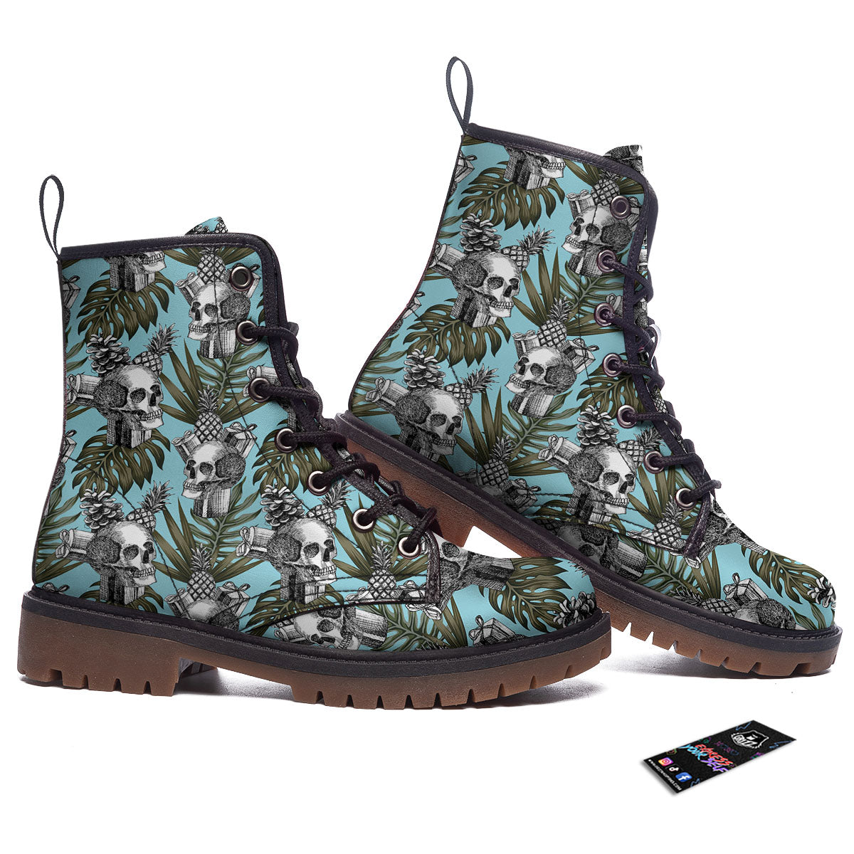 Skull Pineapple Tropical Print Pattern Work Boots-grizzshop