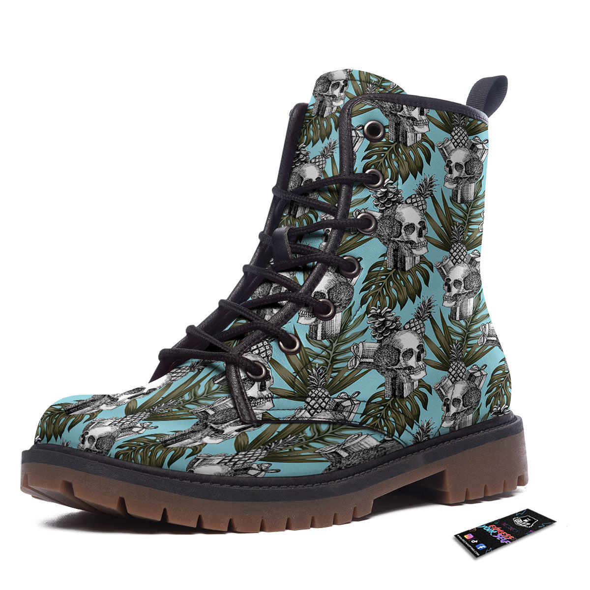 Skull Pineapple Tropical Print Pattern Work Boots-grizzshop