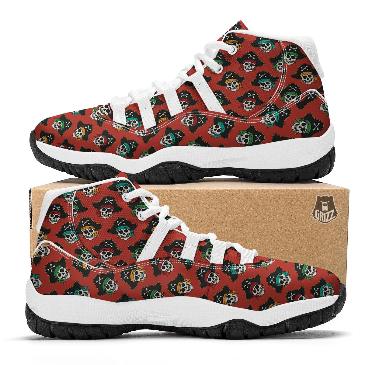 Skull Pirate Print Pattern White Bball Shoes-grizzshop