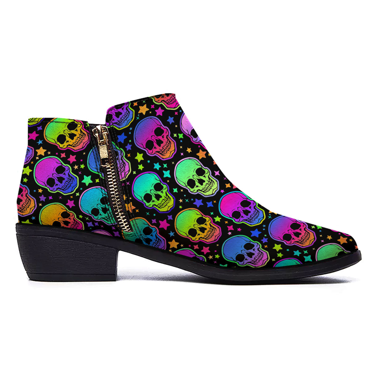 Skull Psychedelic Print Pattern Ankle Boots-grizzshop