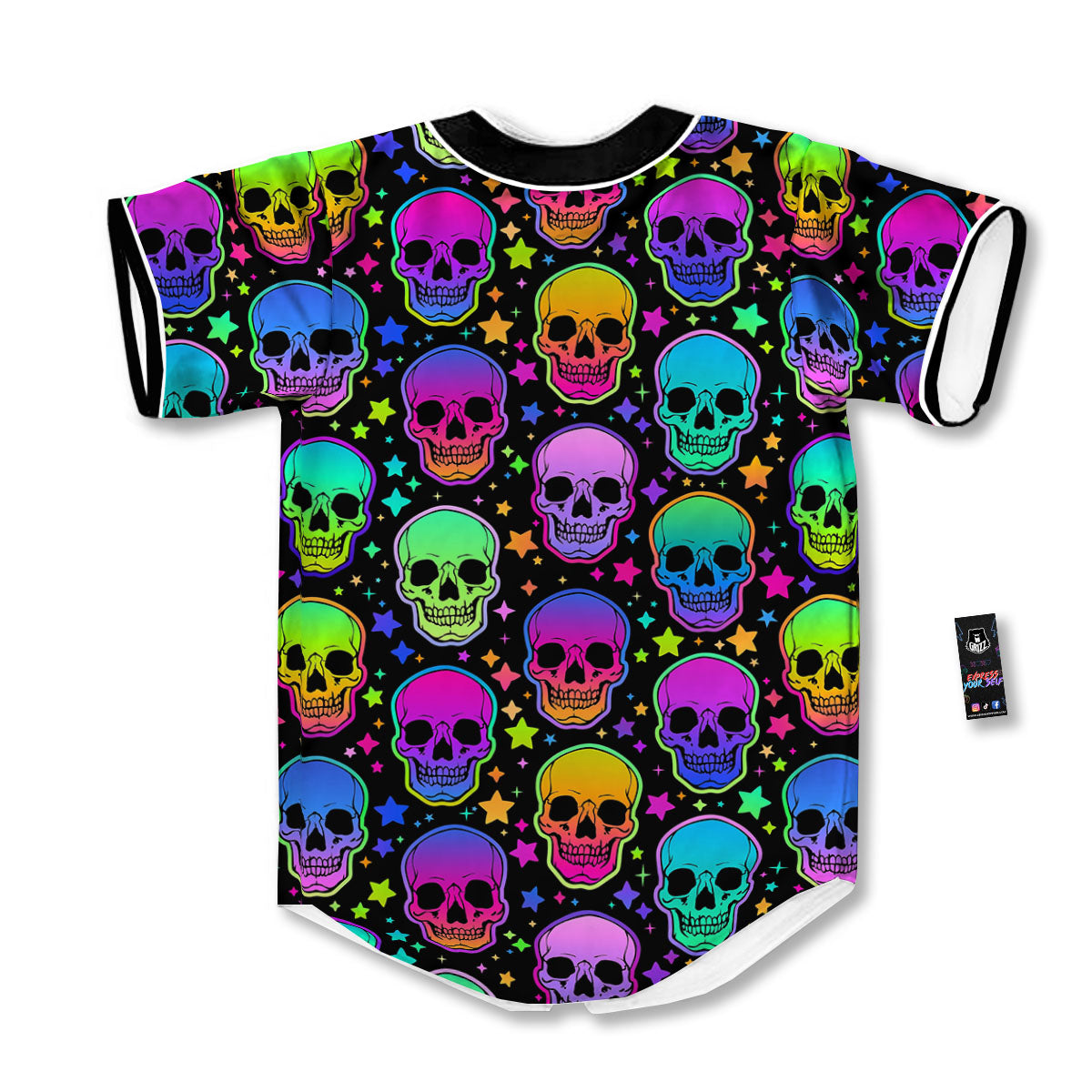 Skull Psychedelic Print Pattern Baseball Jersey-grizzshop