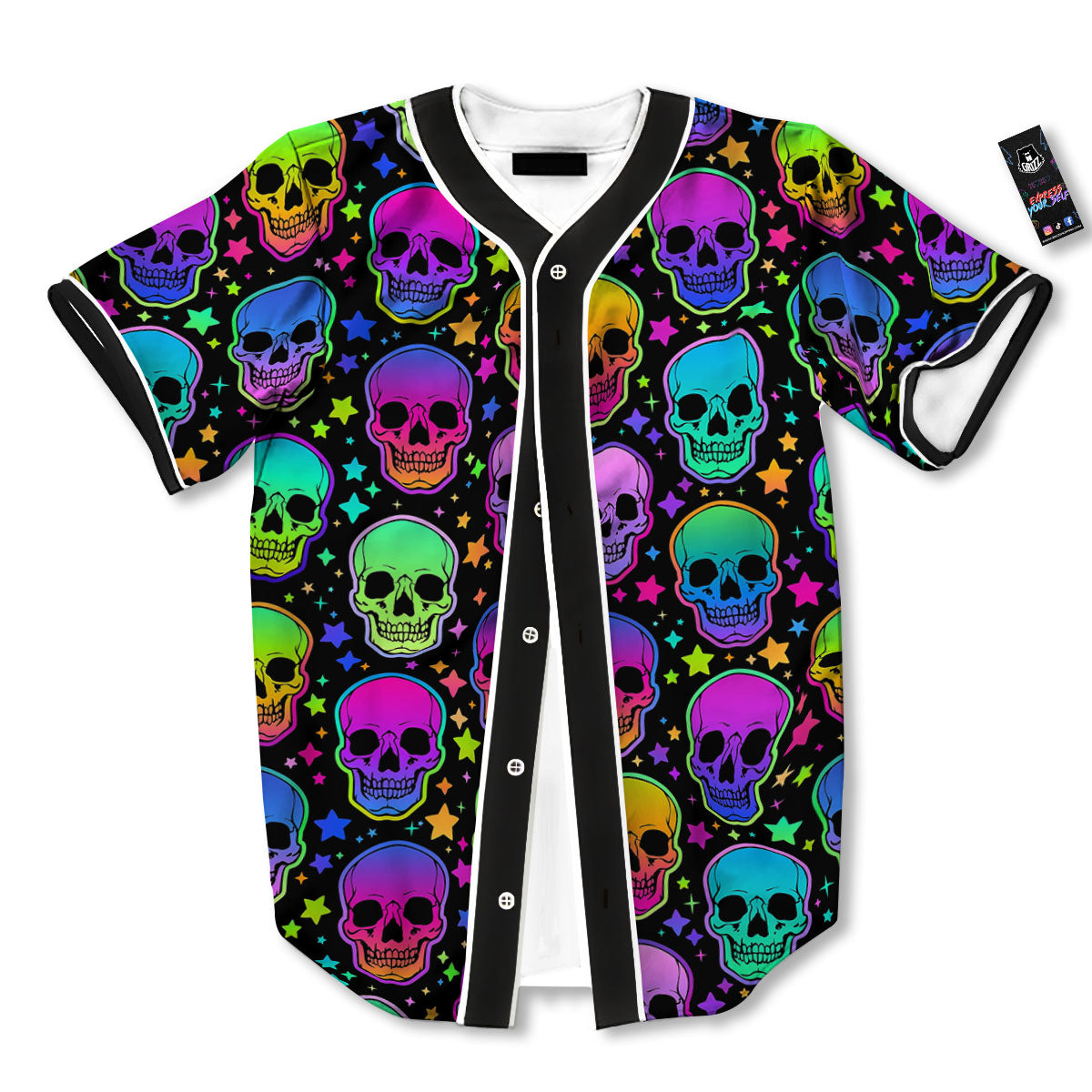 Skull Psychedelic Print Pattern Baseball Jersey-grizzshop