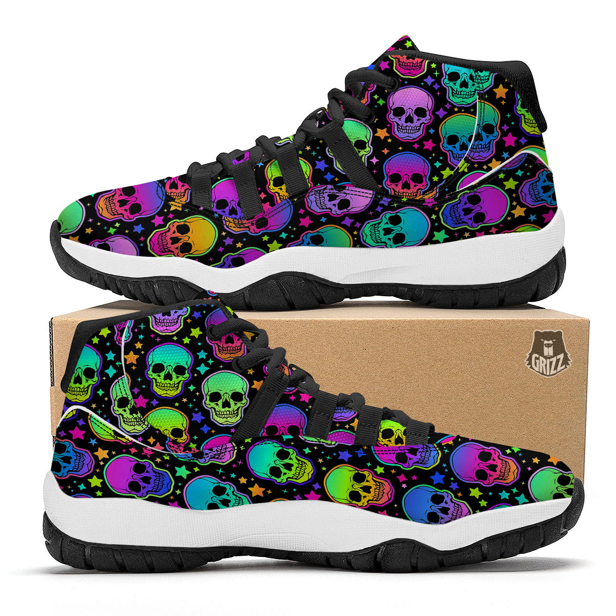 Skull Psychedelic Print Pattern Black Bball Shoes-grizzshop