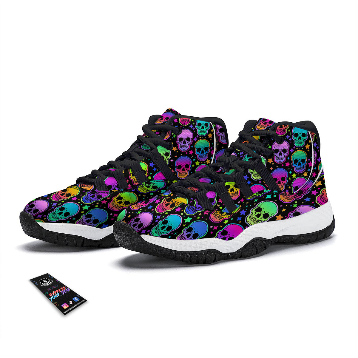 Skull Psychedelic Print Pattern Black Bball Shoes-grizzshop