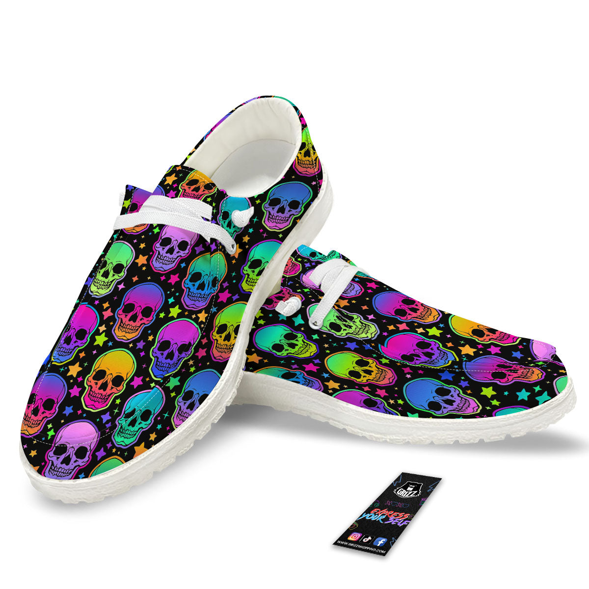Skull Psychedelic Print Pattern Black Loafers-grizzshop