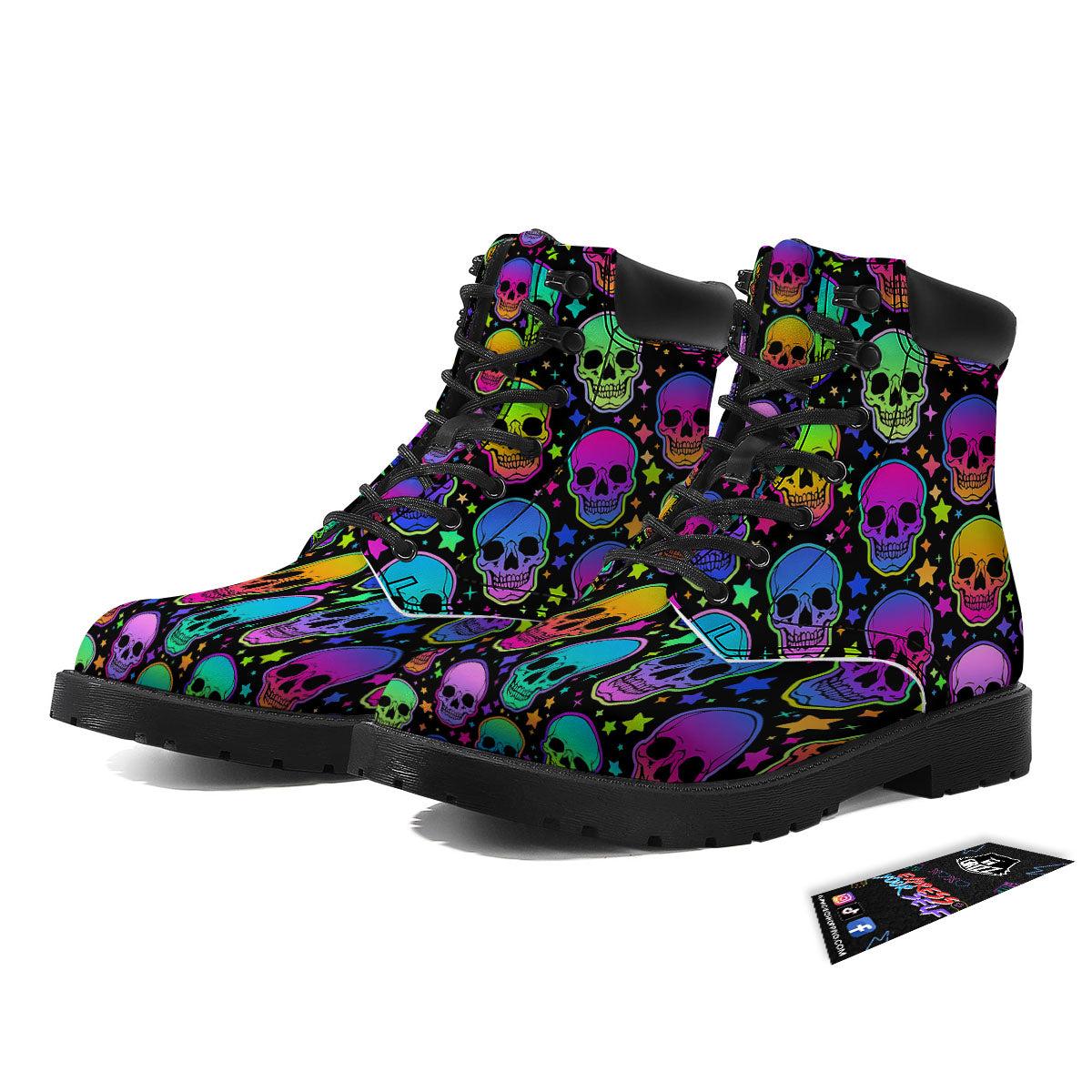 Skull Psychedelic Print Pattern Boots-grizzshop