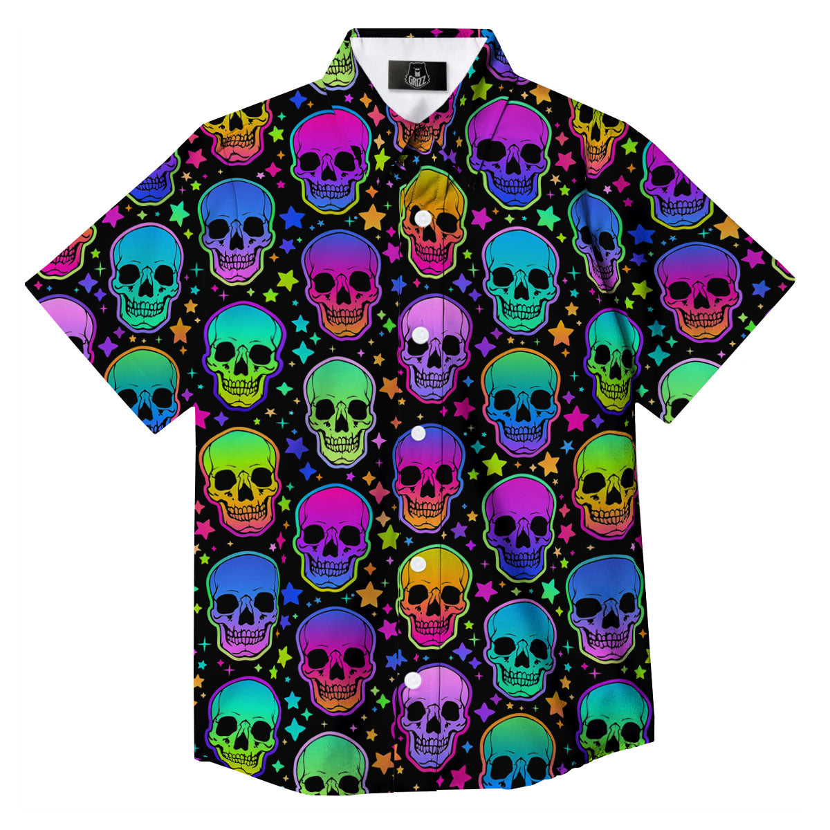 Skull Psychedelic Print Pattern Button Up Shirt-grizzshop