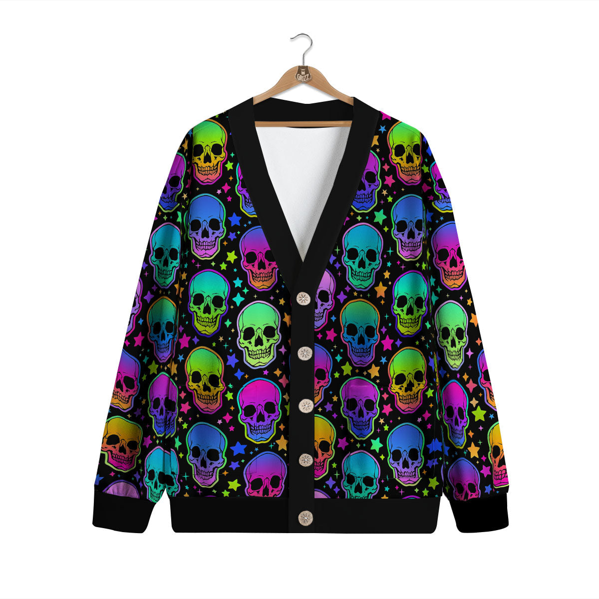 Skull Psychedelic Print Pattern Cardigan-grizzshop