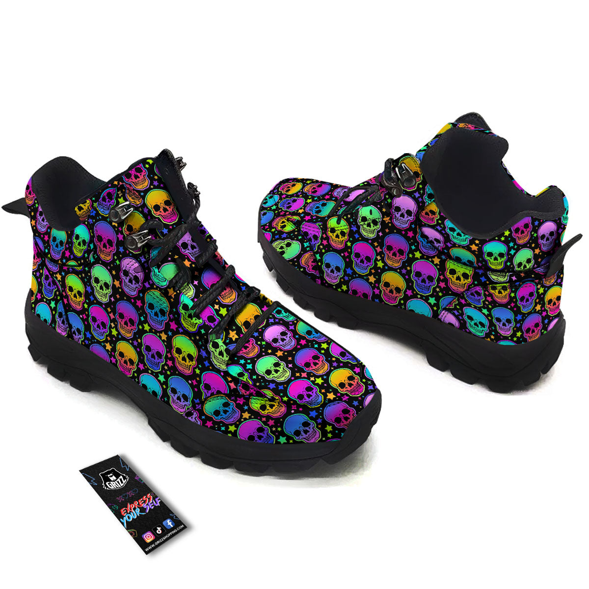 Skull Psychedelic Print Pattern Hiking Shoes-grizzshop