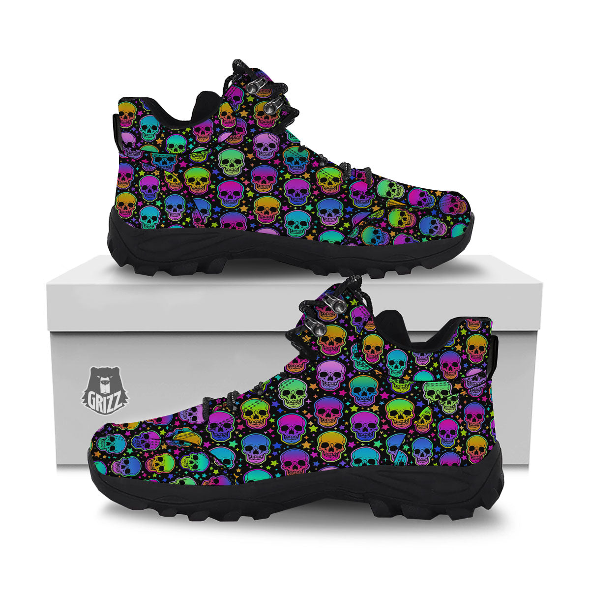 Skull Psychedelic Print Pattern Hiking Shoes-grizzshop