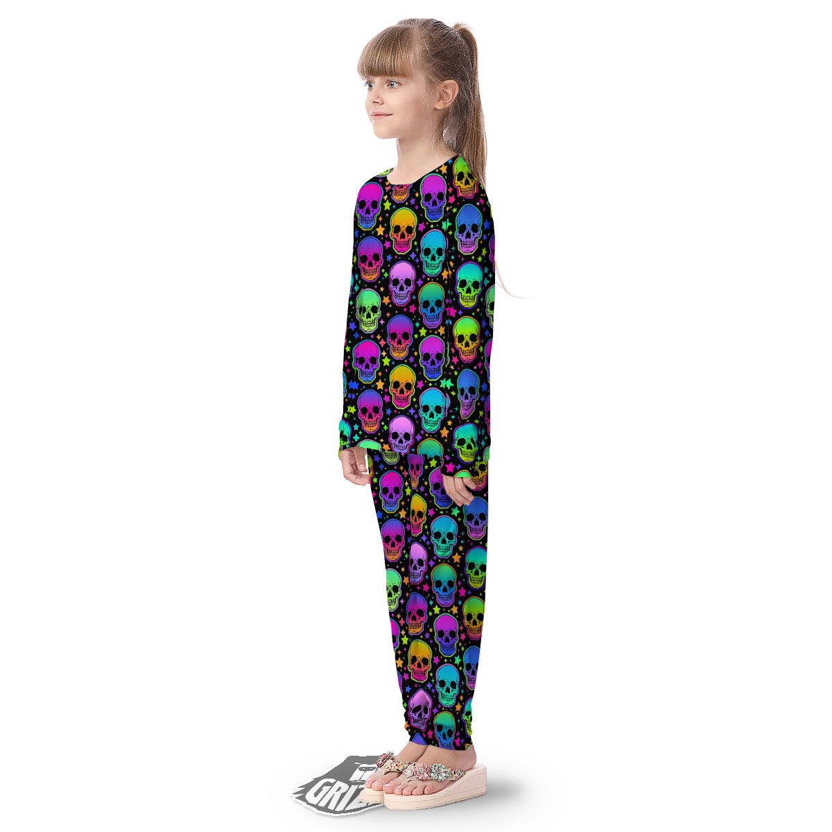 Skull Psychedelic Print Pattern Kid's Pajamas-grizzshop