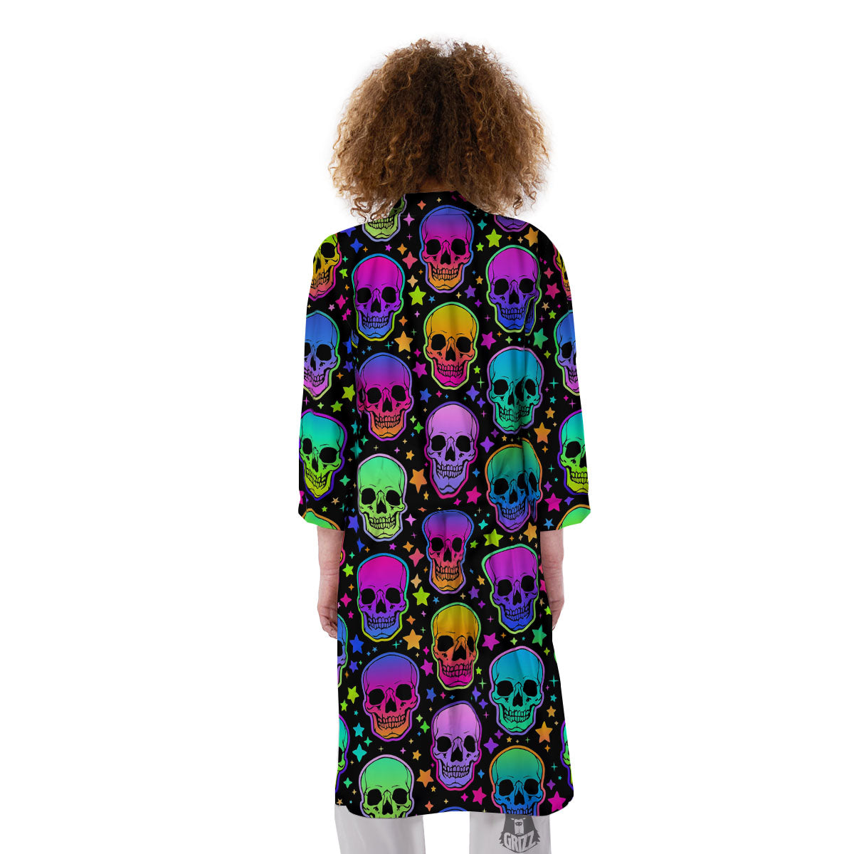 Skull Psychedelic Print Pattern Kimono-grizzshop
