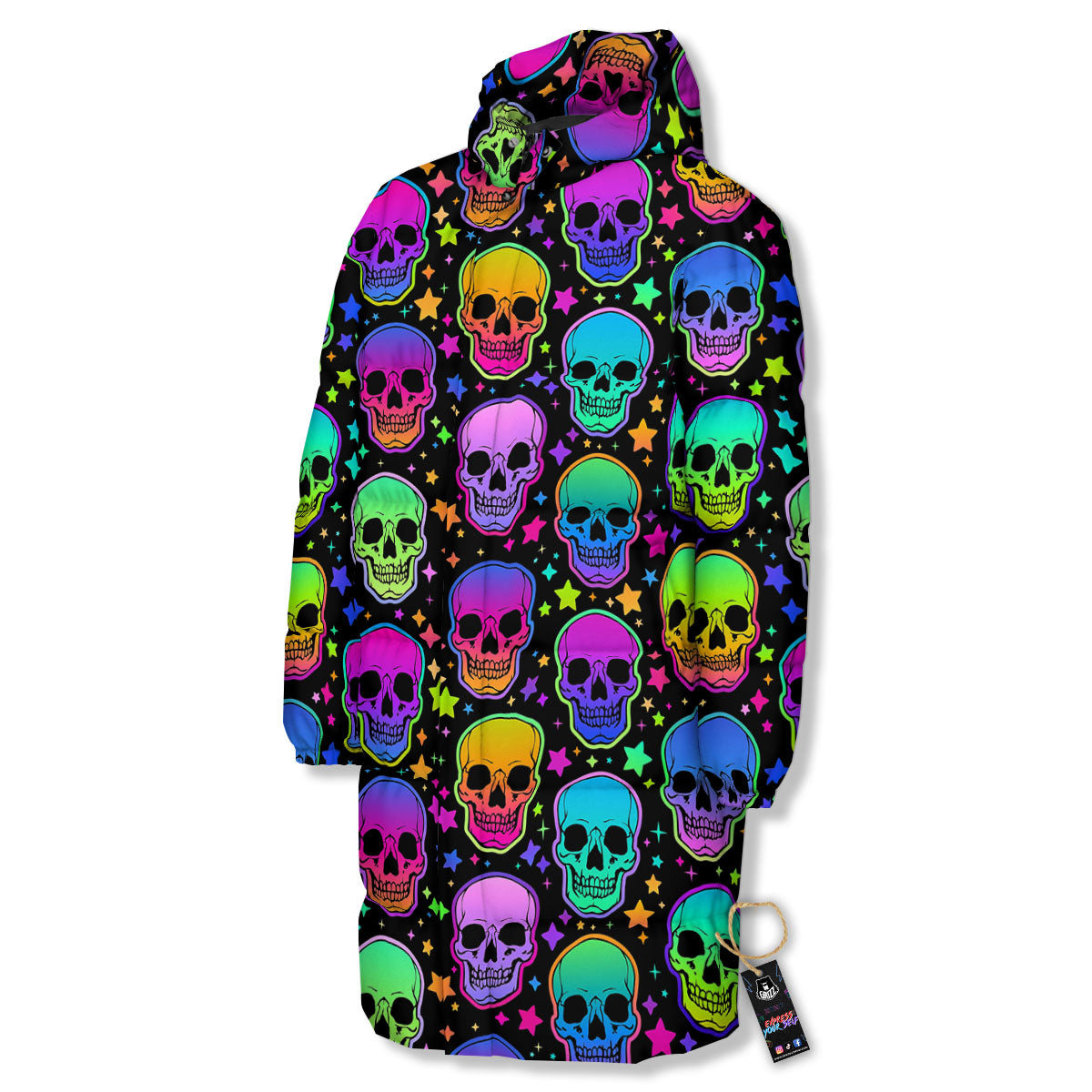 Skull Psychedelic Print Pattern Long Down Jacket-grizzshop