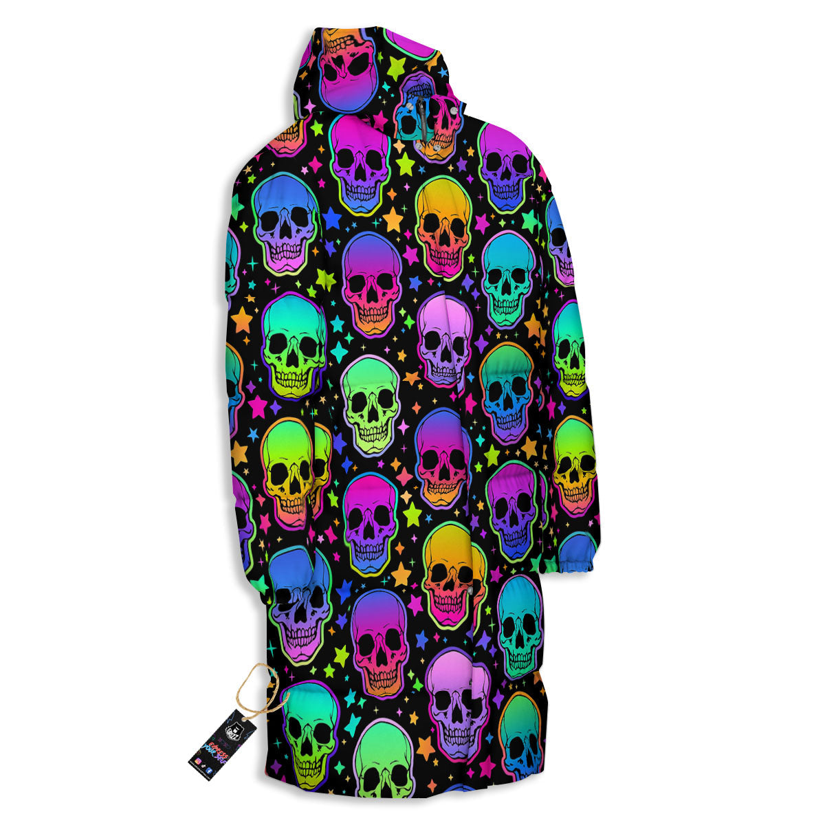 Skull Psychedelic Print Pattern Long Down Jacket-grizzshop