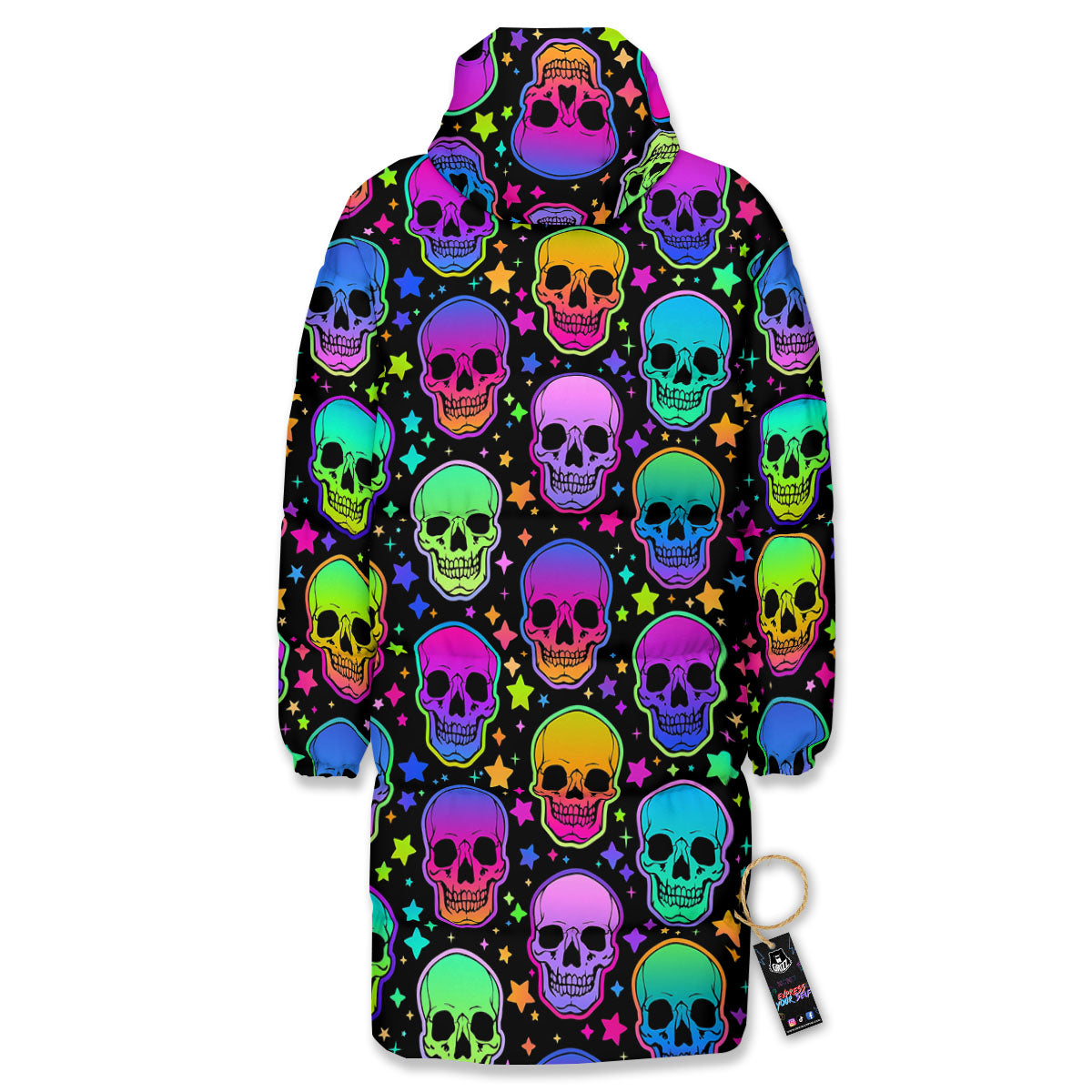 Skull Psychedelic Print Pattern Long Down Jacket-grizzshop