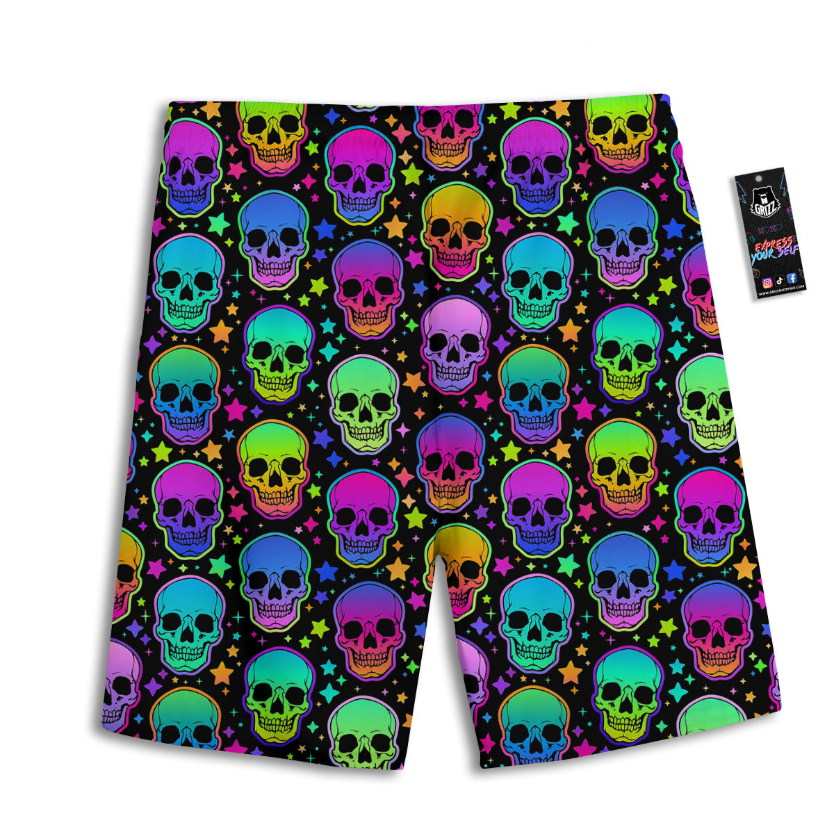 Skull Psychedelic Print Pattern Men's Athletic Shorts