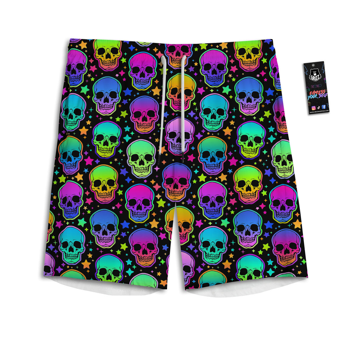 Skull Psychedelic Print Pattern Men's Athletic Shorts