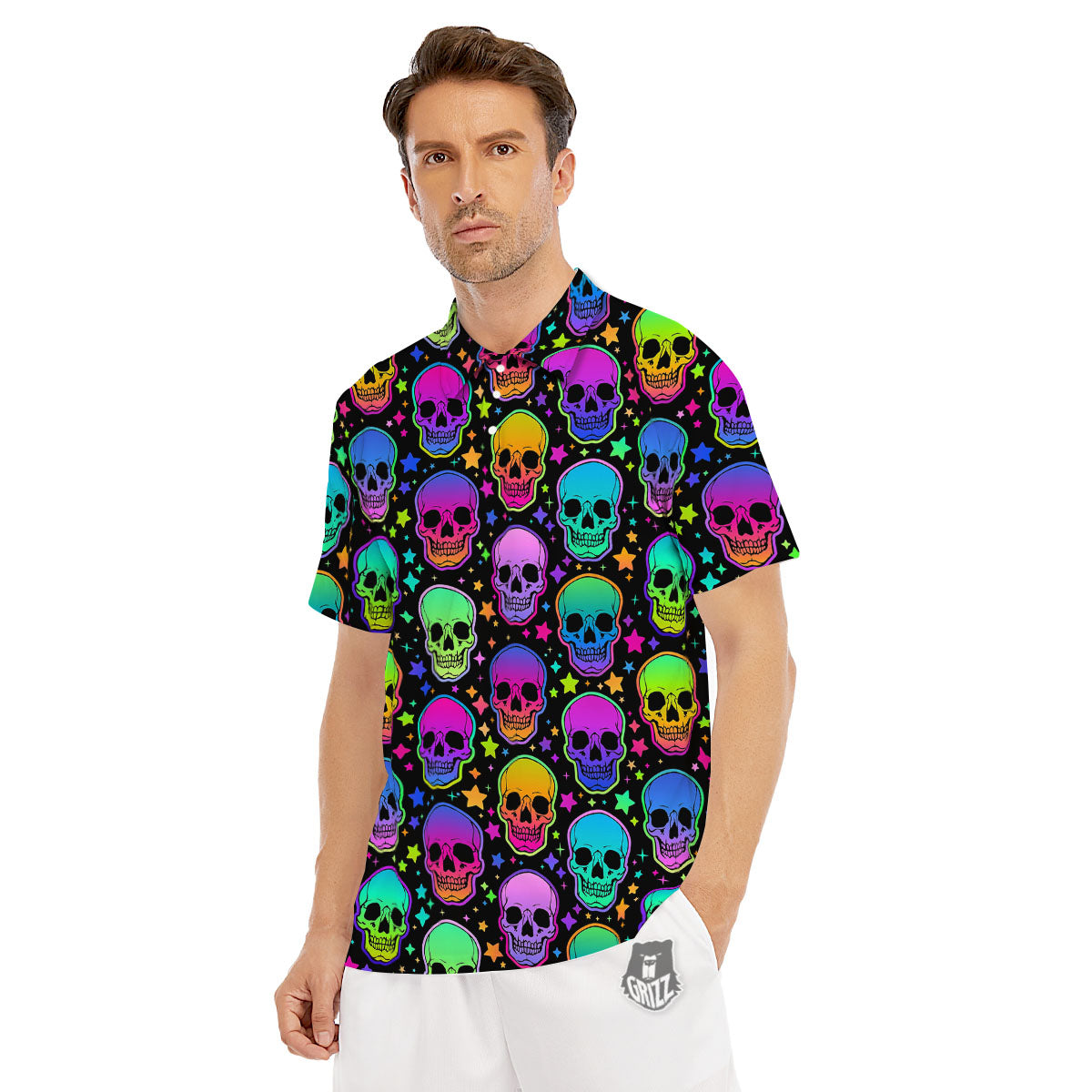 Skull Psychedelic Print Pattern Men's Golf Shirts-grizzshop
