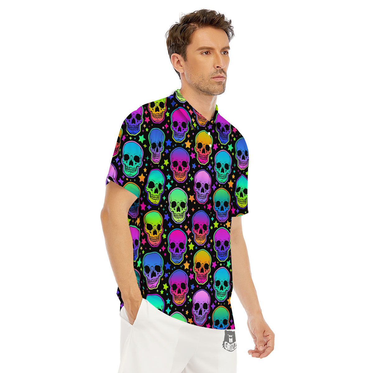 Skull Psychedelic Print Pattern Men's Golf Shirts-grizzshop