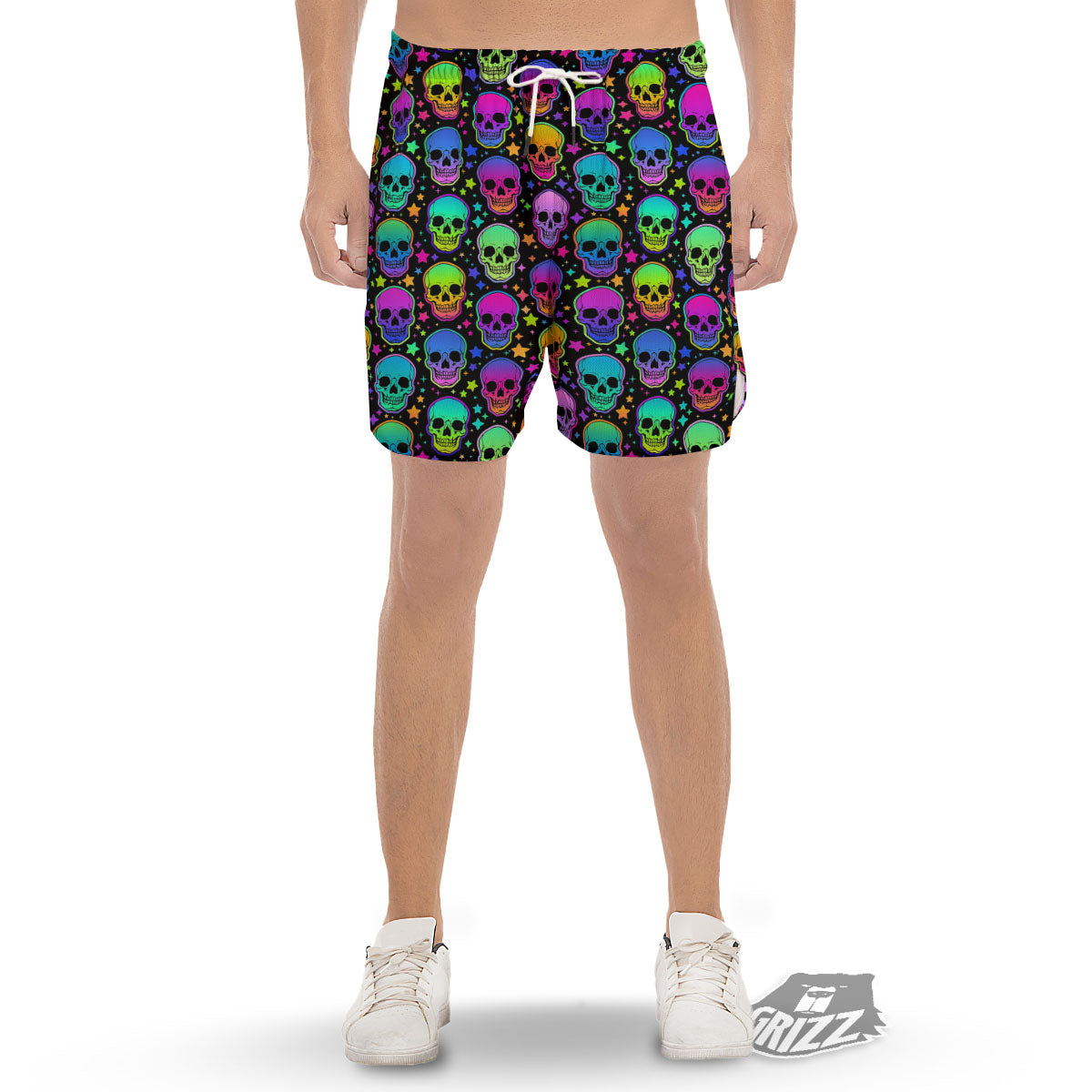 Skull Psychedelic Print Pattern Men's Gym Shorts-grizzshop