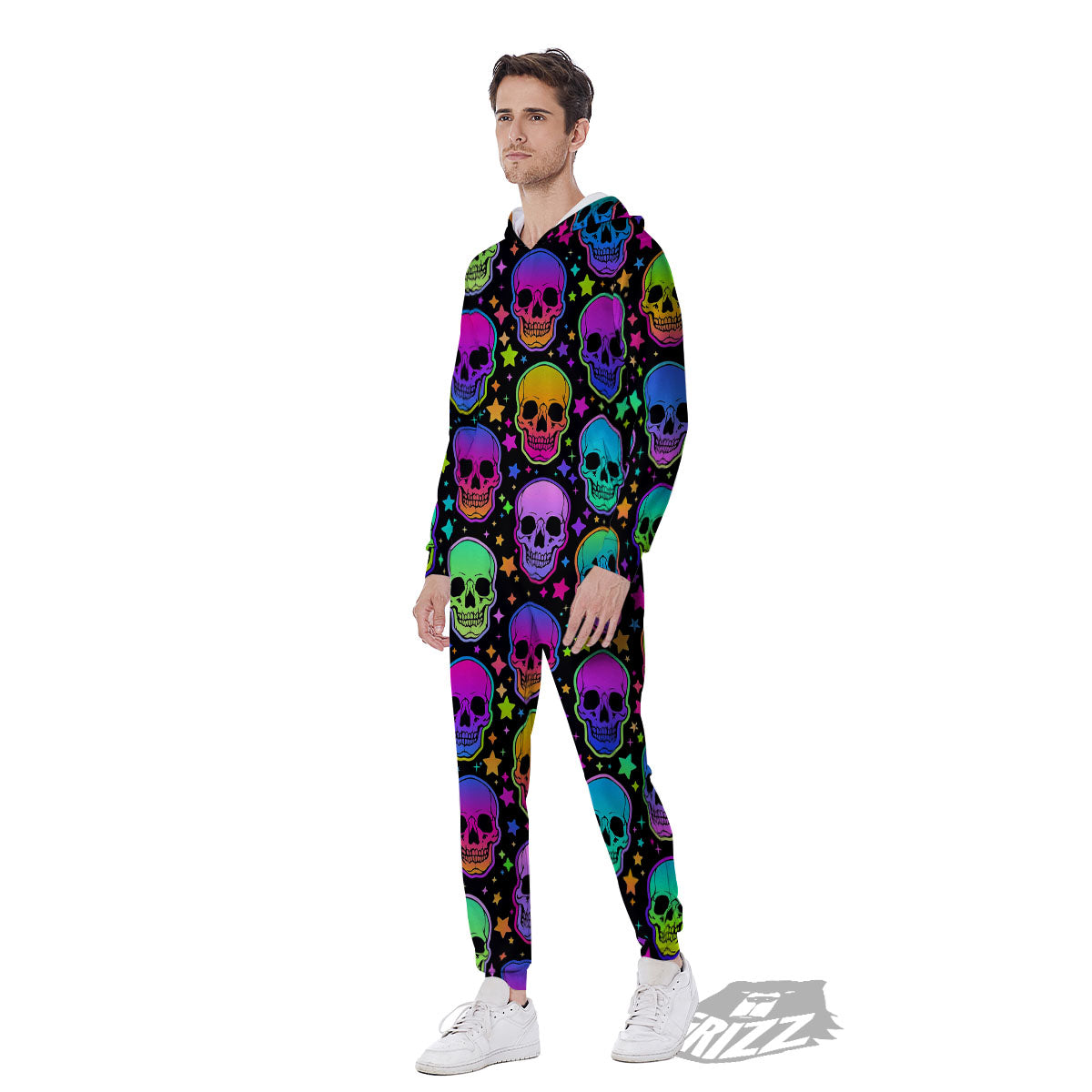 Skull Psychedelic Print Pattern Men's Jumpsuit-grizzshop