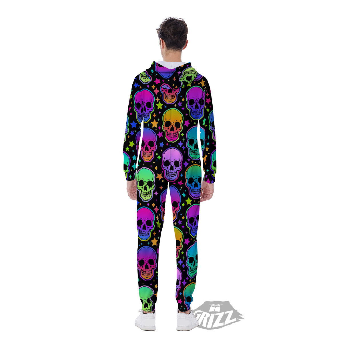 Skull Psychedelic Print Pattern Men's Jumpsuit-grizzshop