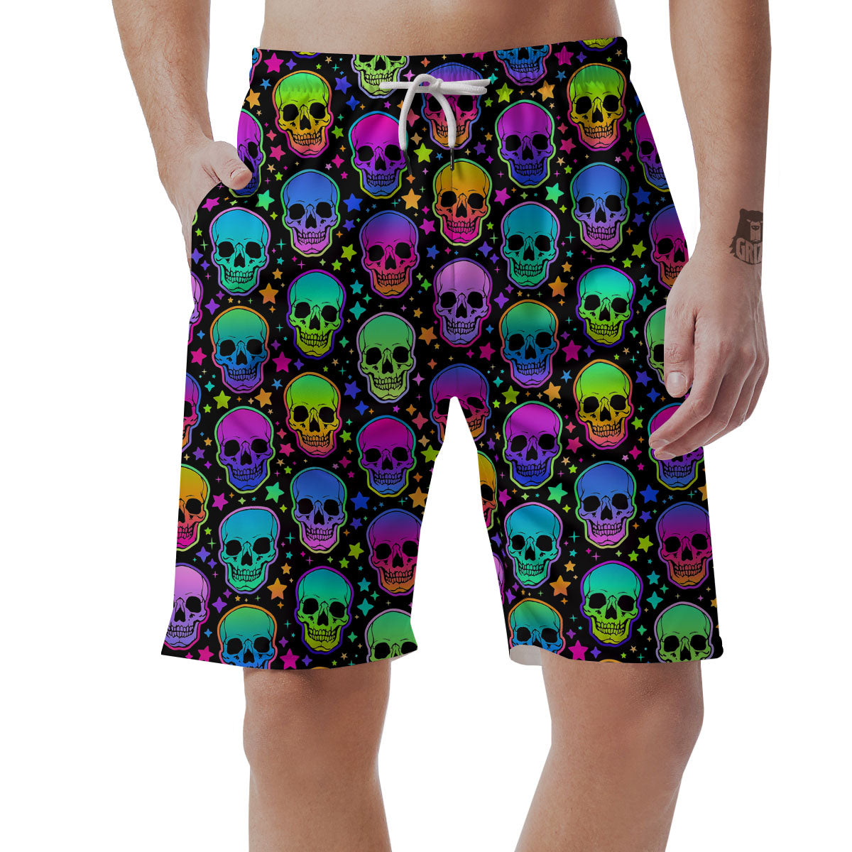 Skull Psychedelic Print Pattern Men's Shorts-grizzshop