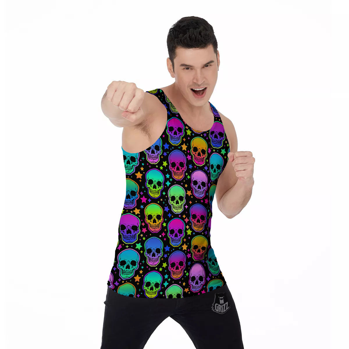 Skull Psychedelic Print Pattern Men's Tank Top-grizzshop