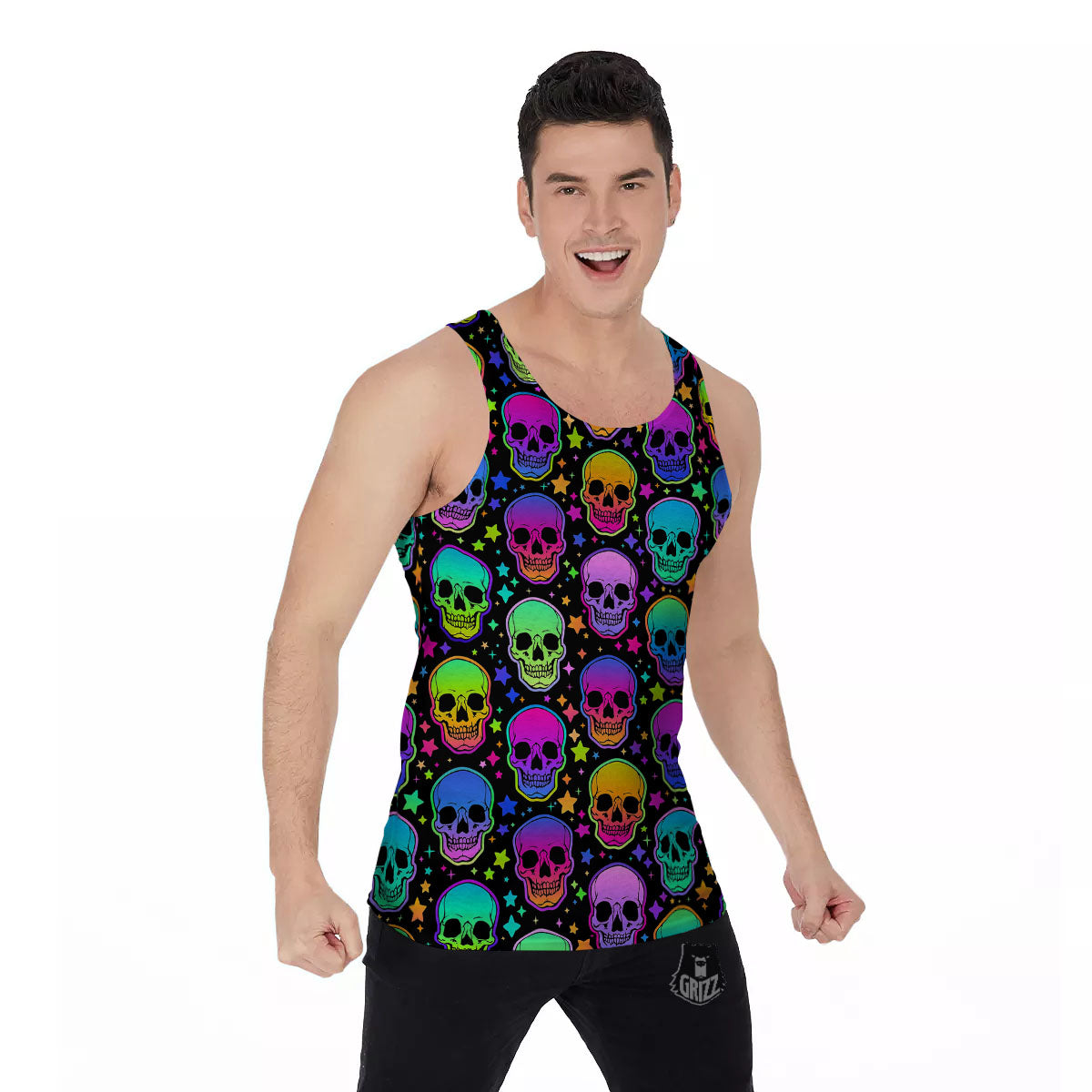 Skull Psychedelic Print Pattern Men's Tank Top-grizzshop