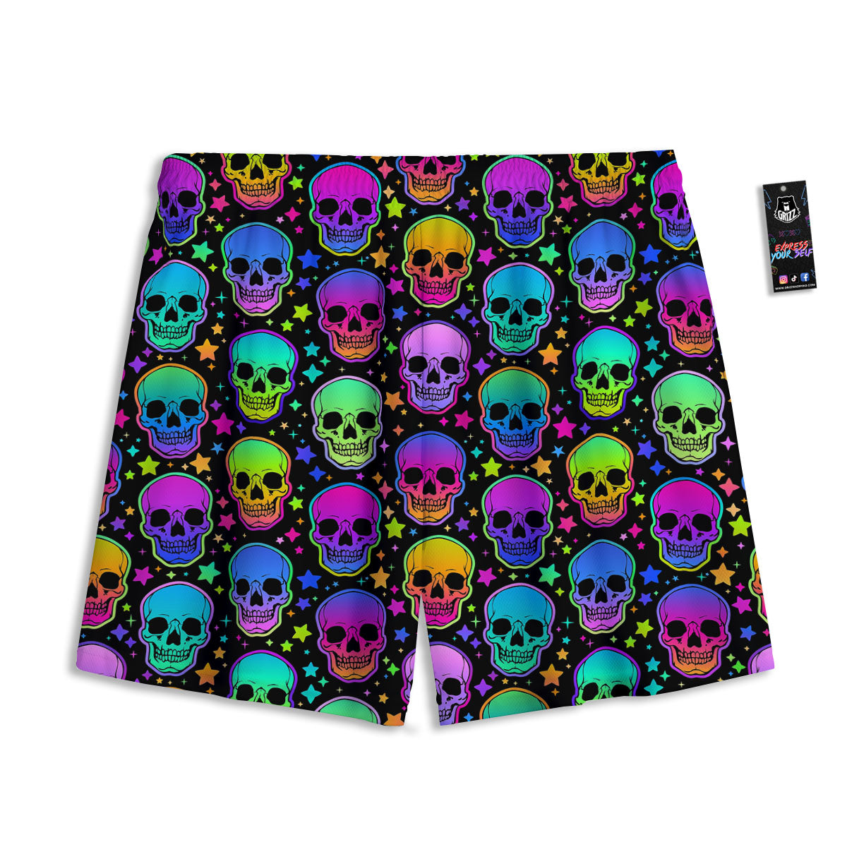 Skull Psychedelic Print Pattern Mesh Shorts