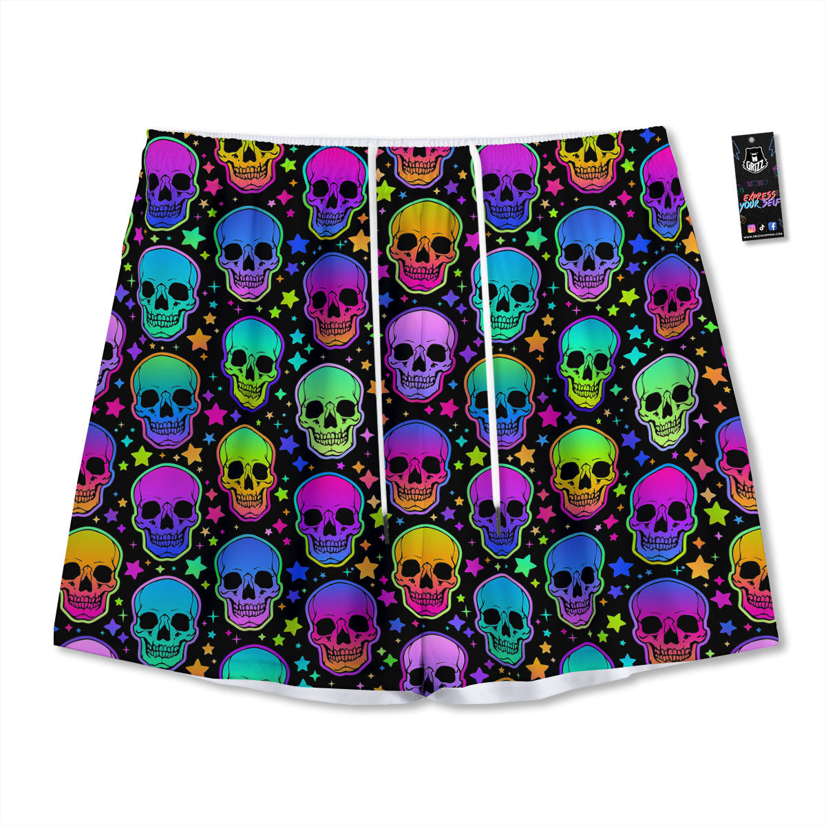 Skull Psychedelic Print Pattern Mesh Shorts