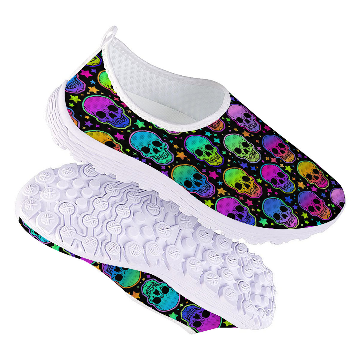 Skull Psychedelic Print Pattern Nurse Shoes-grizzshop