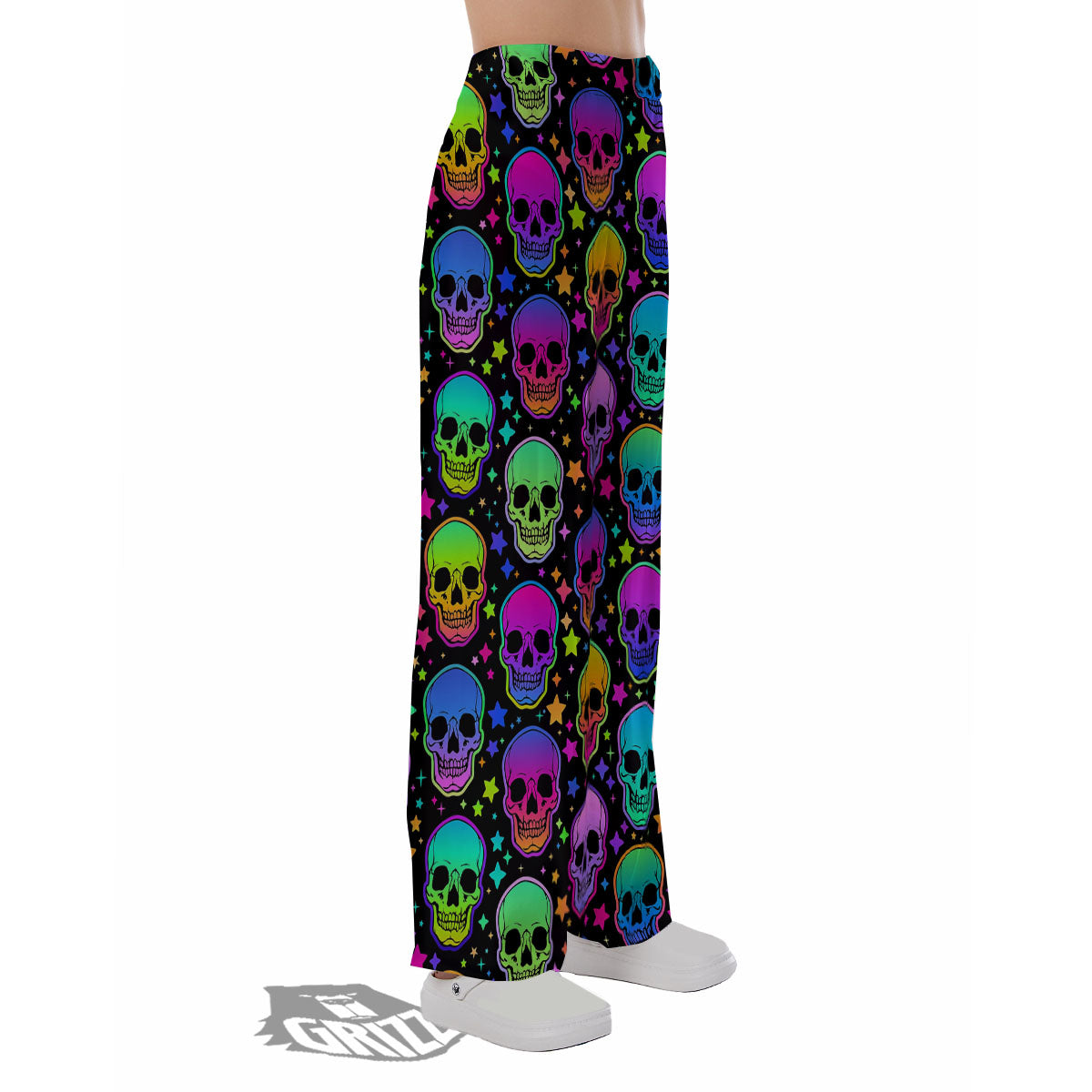 Skull Psychedelic Print Pattern Pajama Pants-grizzshop