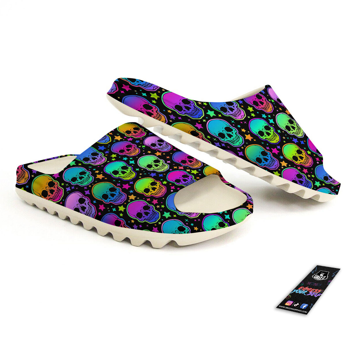 Skull Psychedelic Print Pattern Sandals-grizzshop