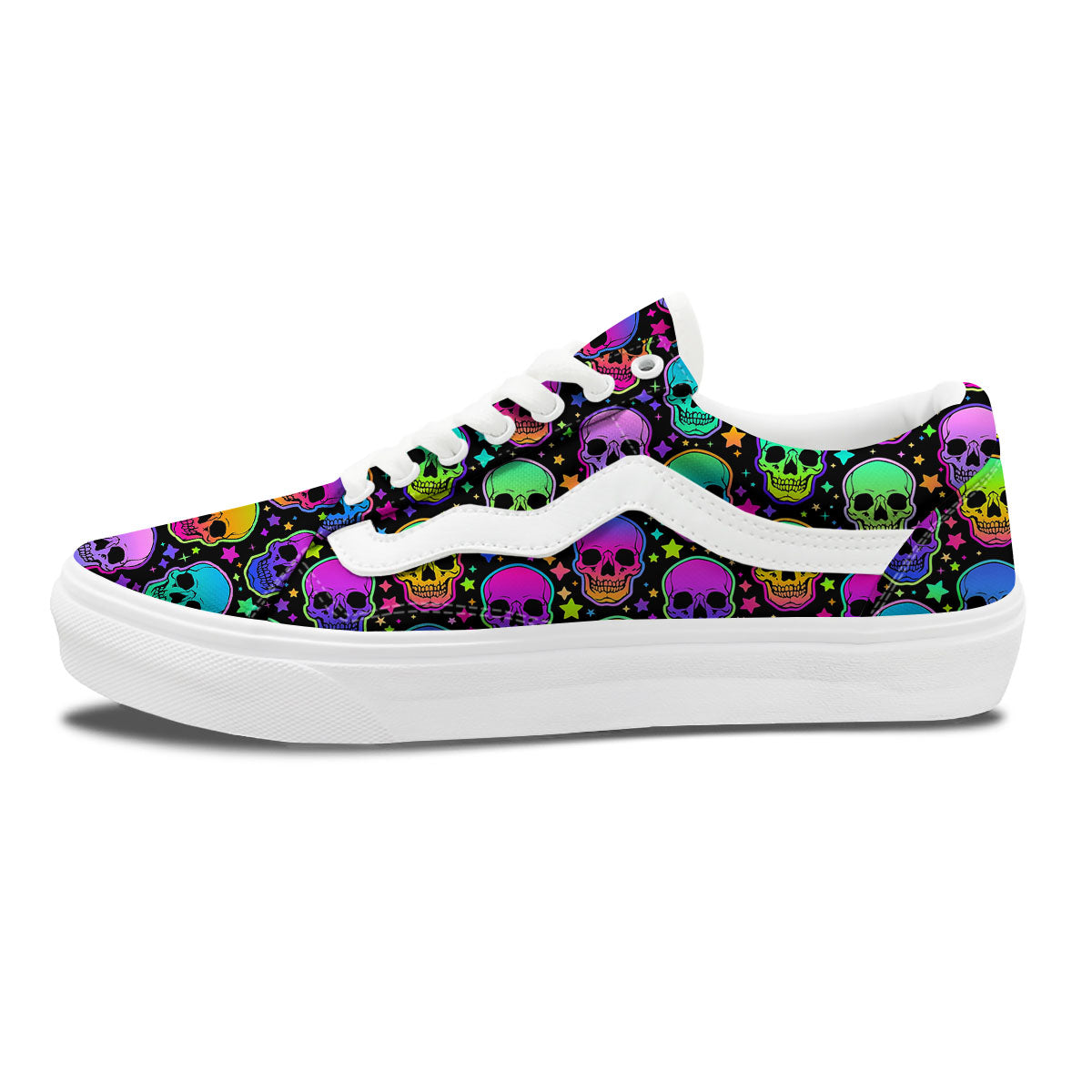 Skull Psychedelic Print Pattern Skate Shoes-grizzshop